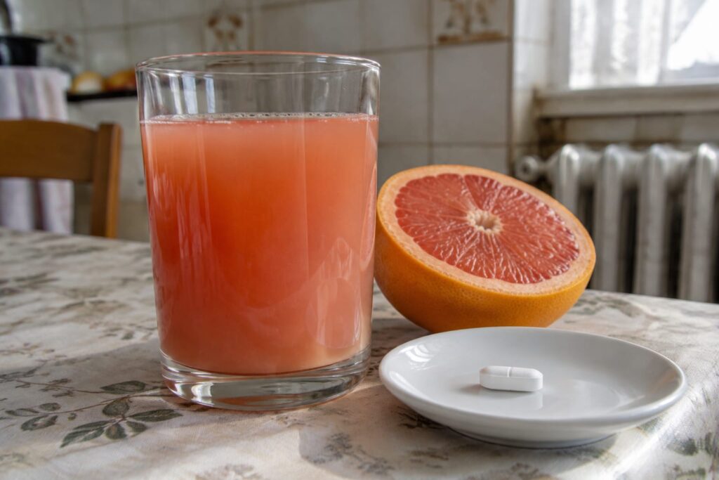 Un pahar cu suc de grapefruit poate interacționa cu tratamentul pentru tensiune. Ce trebuie verificat